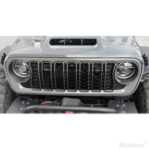 Front Mesh Grille Grid Grill For 2018 2024  Wrangler Rubicon Sahara Sport JL JT Grill With Camera Hole Black Plastic