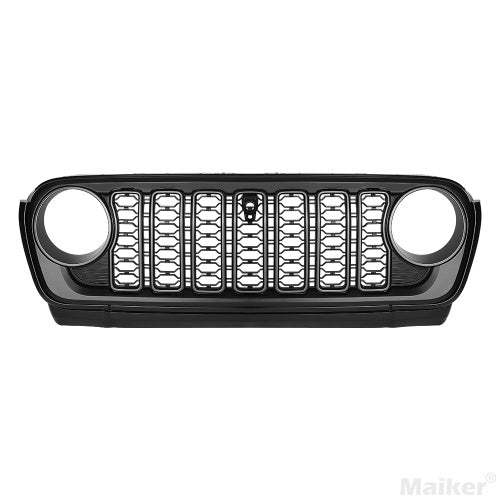 Front Mesh Grille Grid Grill For 2018 2024  Wrangler Rubicon Sahara Sport JL JT Grill With Camera Hole Black Plastic
