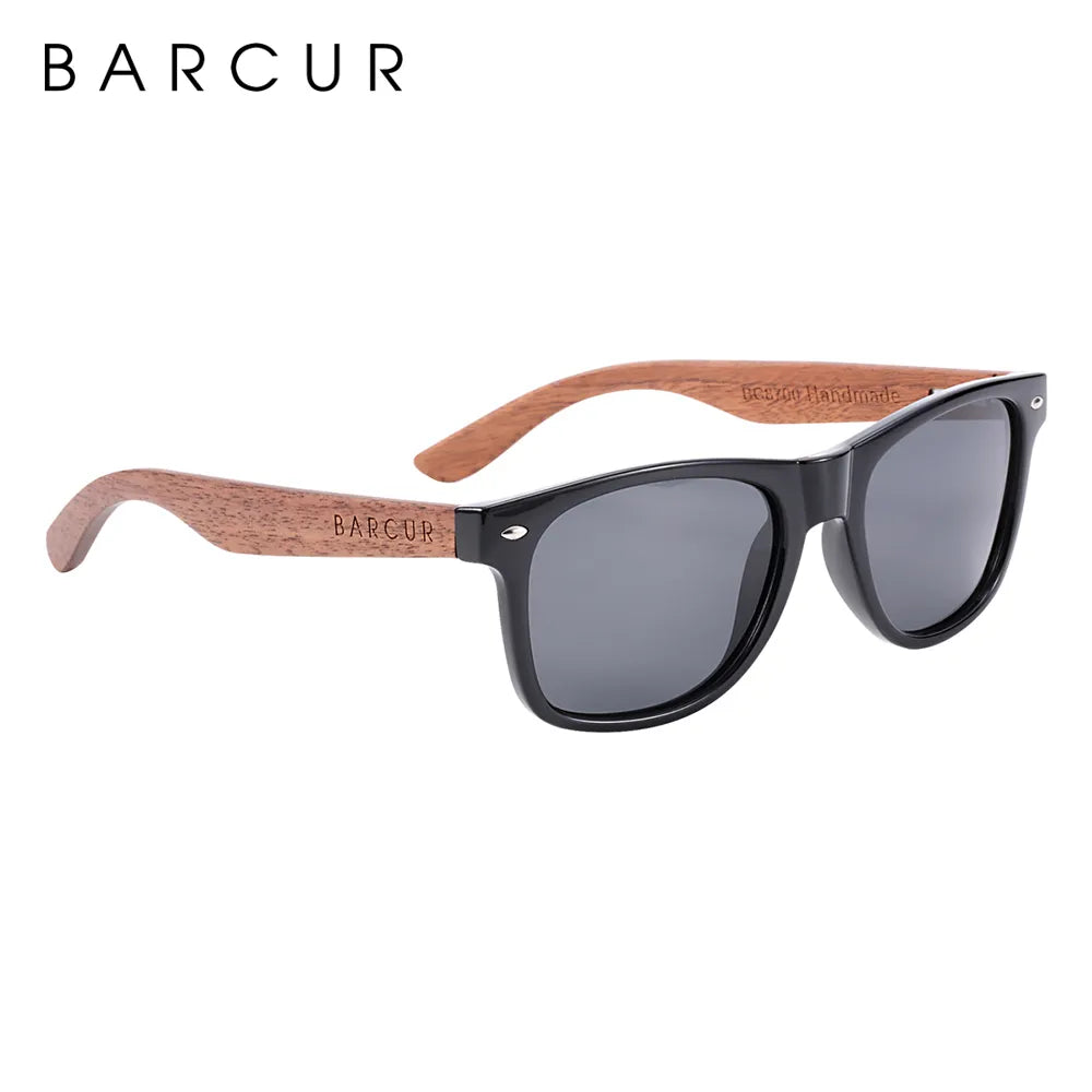 BARCUR Black Walnut Sunglasses Wood Polarized Sunglasses Men Eyewear Wooden