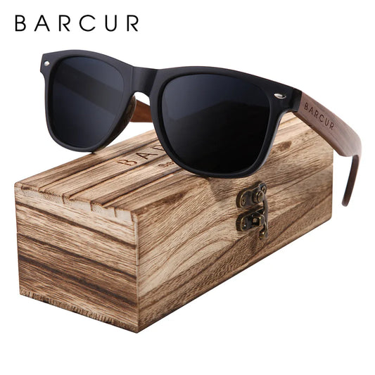 BARCUR Black Walnut Sunglasses Wood Polarized Sunglasses Men Eyewear Wooden