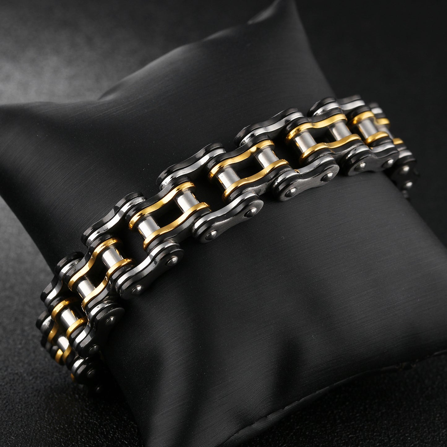 Stainless Steel Black And Gold Bicycle Bracelet