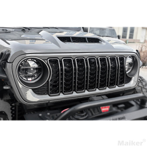 Front Mesh Grille Grid Grill For 2018 2024  Wrangler Rubicon Sahara Sport JL JT Grill With Camera Hole Black Plastic