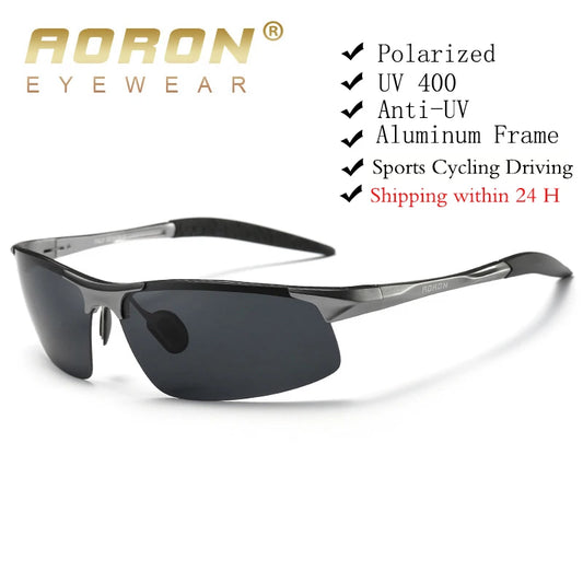 AORON Polarized Sunglasses Men Aluminum Magnesium Frame Glasses Anti-Glare