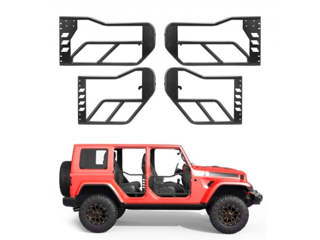Jeep Tube Doors, 4-Door, Compatible with 2007-2018 Jeep Wrangler JK Unlimited, Alloy Steel Off Road Front & Rear Tubular Half Doors with Storage Bag, Rubber Pads, Heavy-Duty Hinges and OE Latch