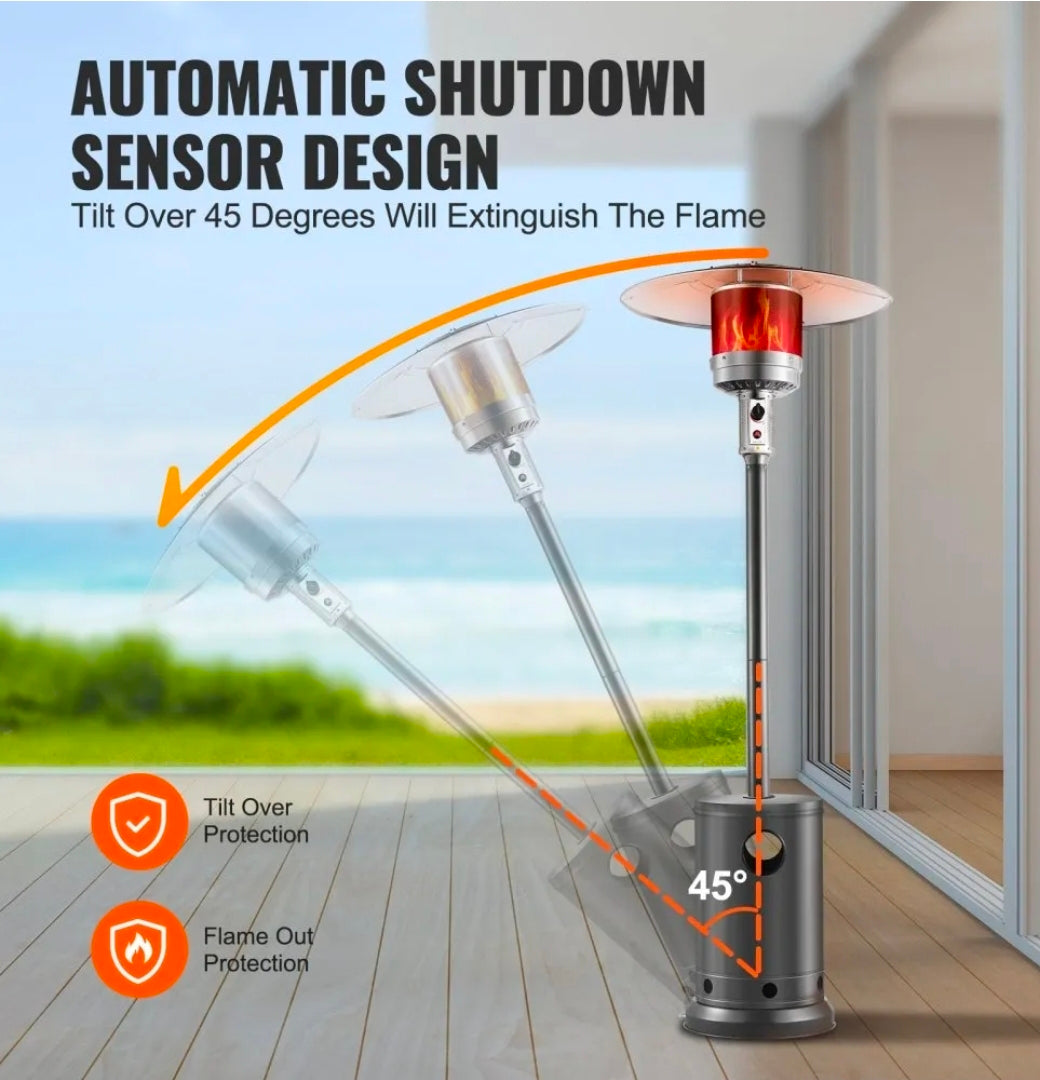 Patio Heater for Outdoor Use, 50000BTU Propane Heater Tall Hammered With Round Table Design, Metal Burner and Wheels, Outdoor Patio Flame Heater for Patio, Party, Backyard, Garden,