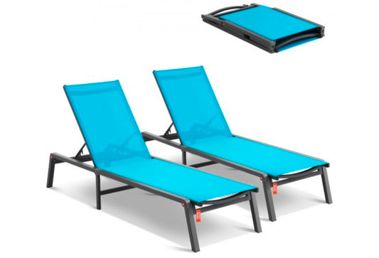 Chaise Lounge Chairs Outdoor, Aluminum Patio Lounge Chairs with Adjustable 5-Position, Folding Pool Lounge Chairs Recliner and Full Flat Tanning Chairs for Patio, Beach, Pool,2 pcs