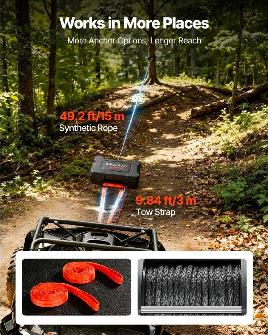 Portable Winch, 6000 lbs 12V DC Electric Winch with Synthetic Rope, Wireless & Wired Remotes, Box-Style Recovery Kit with Fairlead, Clevis Hook, Strap for ATV UTV Off-Road Outdoor Pulling Tasks