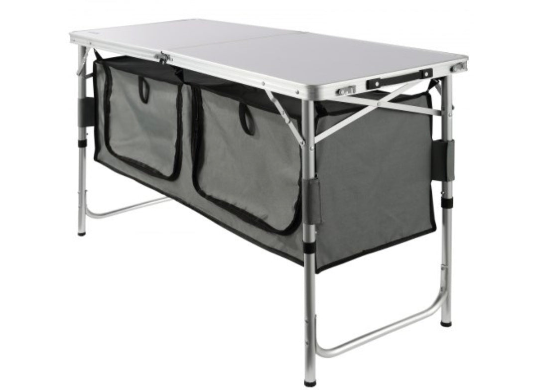 Camping Kitchen Table, Quick set-up Folding Camping Table with A Carrying Bag, 3 Adjustable Heights, MDF Camping Table, Ideal for Outdoor Picnics, BBQs, Camping, RV Traveling