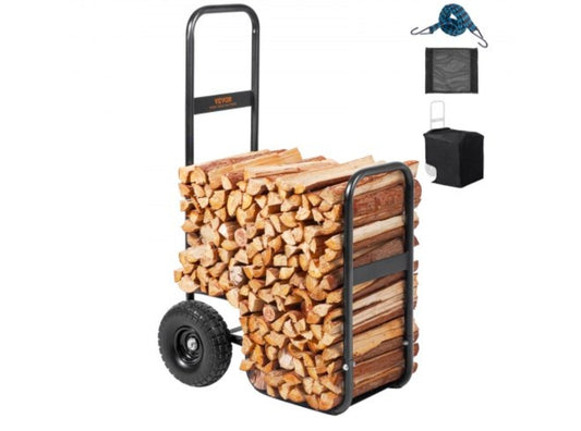 Firewood Log Cart, 250 lbs Capacity, Outdoor and Indoor Wood Rack Storage Mover with PU Wheels & Waterproof Cloth, Heavy Duty Steel Dolly Hauler, Firewood Carrier for Fireplace, Fire Pit
