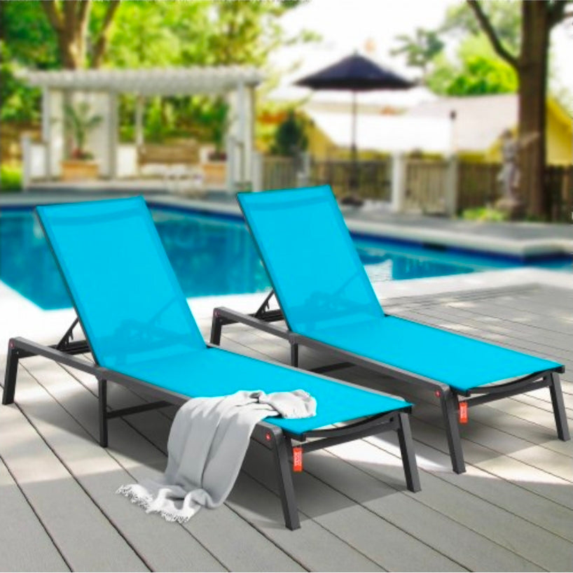 Chaise Lounge Chairs Outdoor, Aluminum Patio Lounge Chairs with Adjustable 5-Position, Folding Pool Lounge Chairs Recliner and Full Flat Tanning Chairs for Patio, Beach, Pool,2 pcs