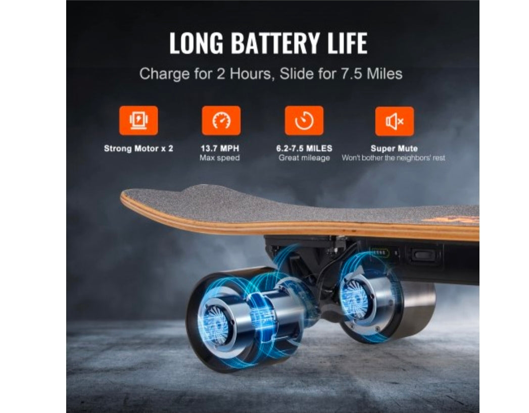 Electric Skateboard with Remote, 13.7 Mph Top Speed & 7.5 Miles Max Range Skateboard Longboard, 3 Speeds Adjustment Skateboards, Easy Carry Handle Design, Suitable for Adults & Teens Beginners