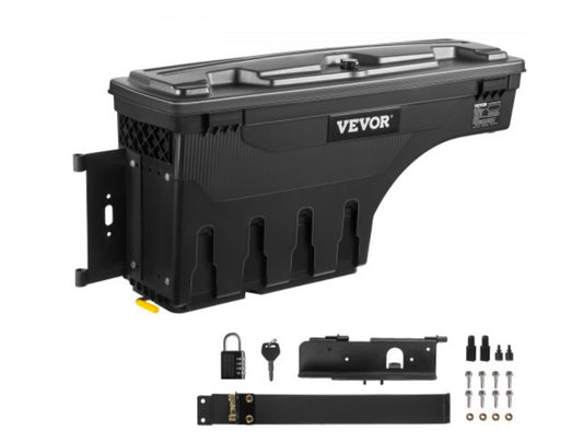 Truck Bed Storage Box, Lockable with Password Padlock, 6.6 Gal/25 L ABS Wheel Well Tool Box, Waterproof and Durable, Compatible with Ford F-150 2015-2021, Drivers Side (Left)