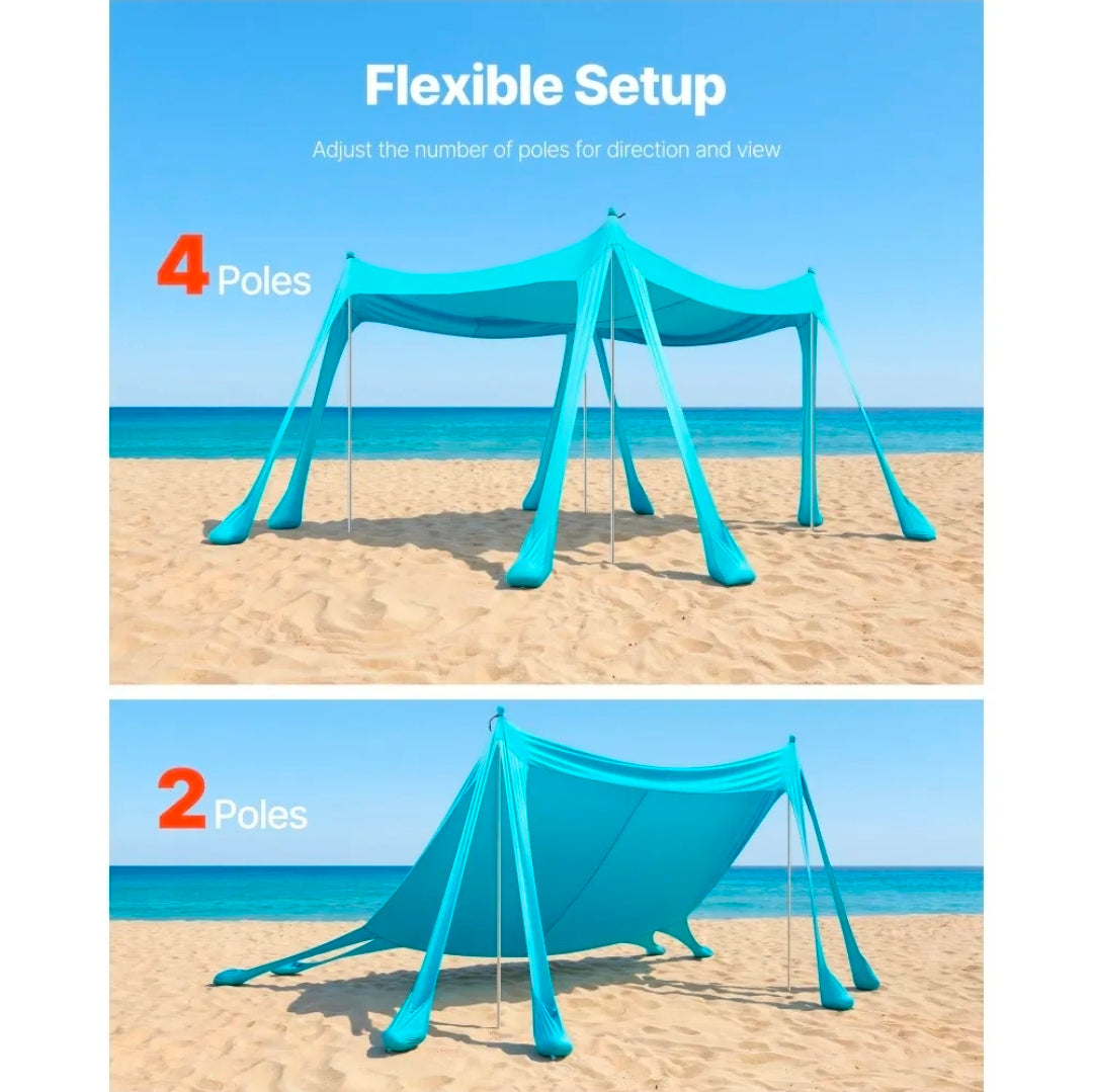 Beach Tent Sun Shelter, UPF50+ Sun Protection, 6.6 ft Tall, 10 x 10 ft, Easy Pop Up Beach Canopy with Sandbags, Stability Poles, Sand Shovels, Portable Shade for Family, Camping, Fishing