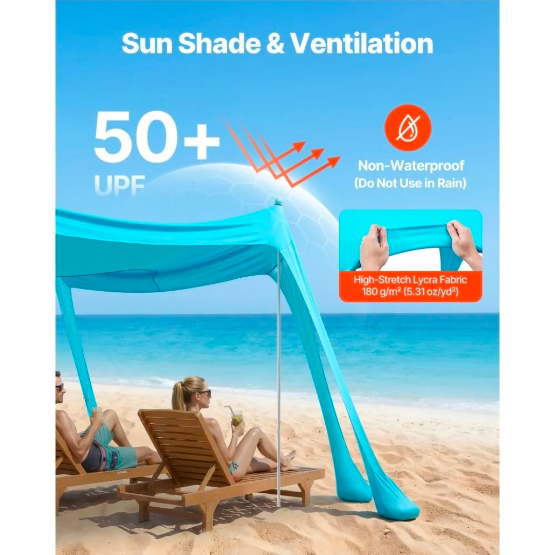 Beach Tent Sun Shelter, UPF50+ Sun Protection, 6.6 ft Tall, 10 x 10 ft, Easy Pop Up Beach Canopy with Sandbags, Stability Poles, Sand Shovels, Portable Shade for Family, Camping, Fishing