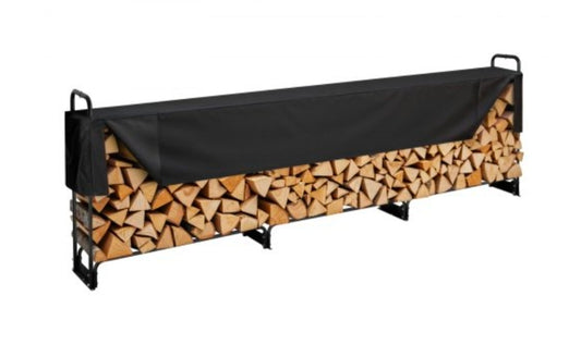 Firewood Rack with Waterproof Cover, 150 x 14 x 46 in Outdoor Firewood Holder, 660lb Weight Capacity, 1/2 Cord Log Holder, Half-Covered, Powder-coated Wood Storage Rack for Fireplace Deck