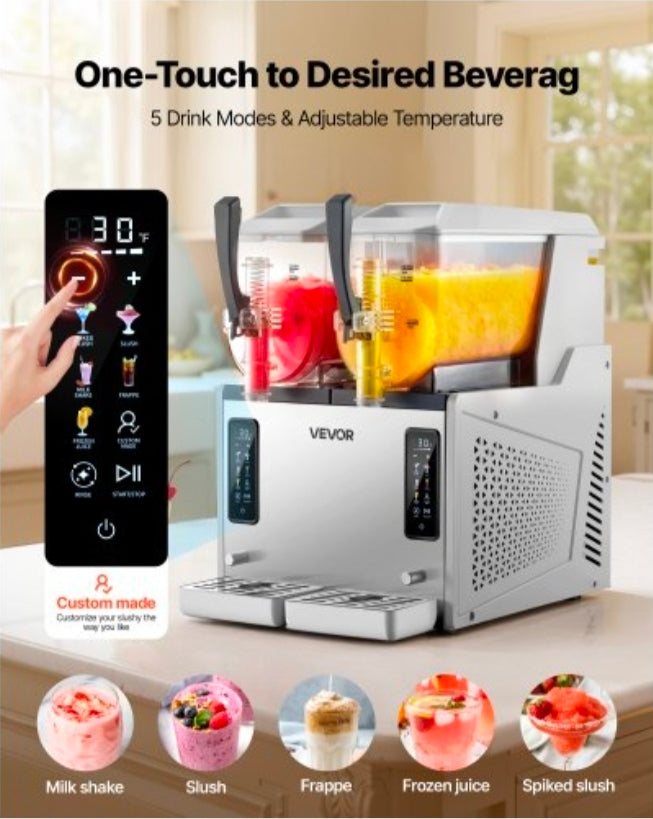 Slushie Machine, 3L/100oz x 2 Tank Slushy Machine for Home, No Ice Needed Frozen Drink Maker, Margarita Maker with Self-Cleaning, for Frozen Margaritas, Frappés, Milkshake & More