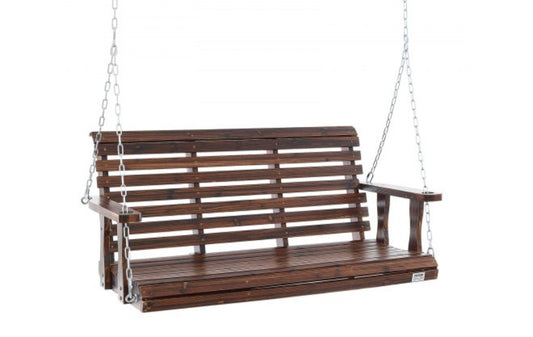 Wooden Porch Swing 4.5 ft, Patio bench swing for Courtyard & Garden, Upgraded 880 lbs Strong Load Capacity, Heavy Duty Swing Chair Bench with Hanging Chains for Outdoors, Carbonized Brown