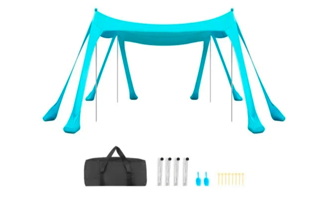 Beach Tent Sun Shelter, UPF50+ Sun Protection, 6.6 ft Tall, 10 x 10 ft, Easy Pop Up Beach Canopy with Sandbags, Stability Poles, Sand Shovels, Portable Shade for Family, Camping, Fishing