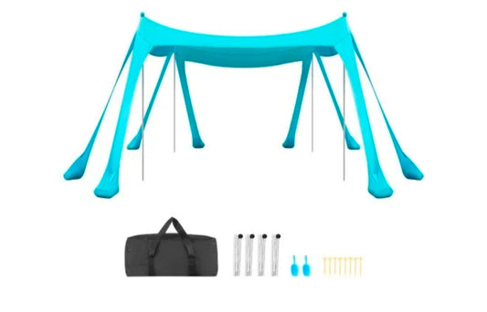 Beach Tent Sun Shelter, UPF50+ Sun Protection, 6.6 ft Tall, 10 x 10 ft, Easy Pop Up Beach Canopy with Sandbags, Stability Poles, Sand Shovels, Portable Shade for Family, Camping, Fishing