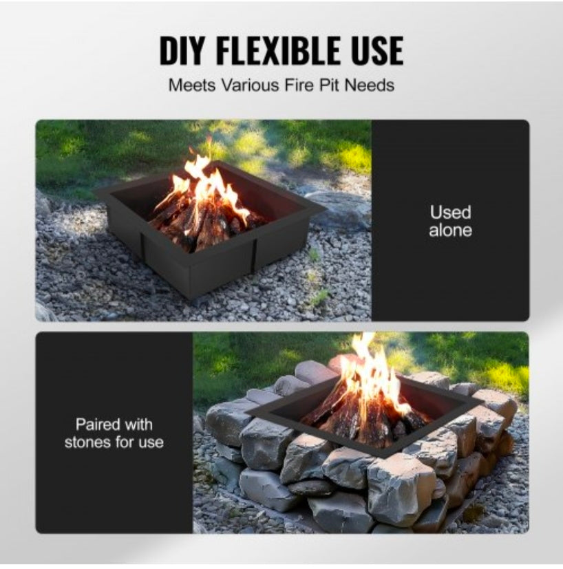 Fire Pit Ring, 42x42 in Outer/36x36 in Inner Diameter, 10inch Height Square Fire Pit Insert, Heavy Duty Carbon Steel Liner DIY Campfire Ring above or In-Ground, for Outdoor Camping, Bonfires