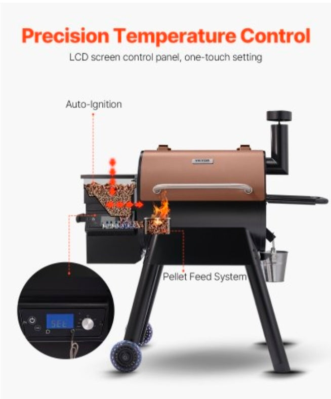 Wood Pellet Grill Smoker, 8 in 1 BBQ Grills for Outdoor Cooking, 575 Square Inches Cook Area Electric Grill and Smoker, with LCD Screen Controller, Meat Probe, 500°F Max Temperature, Black