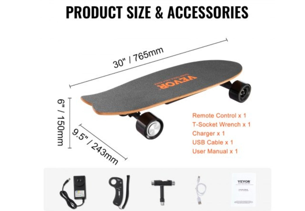 Electric Skateboard with Remote, 13.7 Mph Top Speed & 7.5 Miles Max Range Skateboard Longboard, 3 Speeds Adjustment Skateboards, Easy Carry Handle Design, Suitable for Adults & Teens Beginners