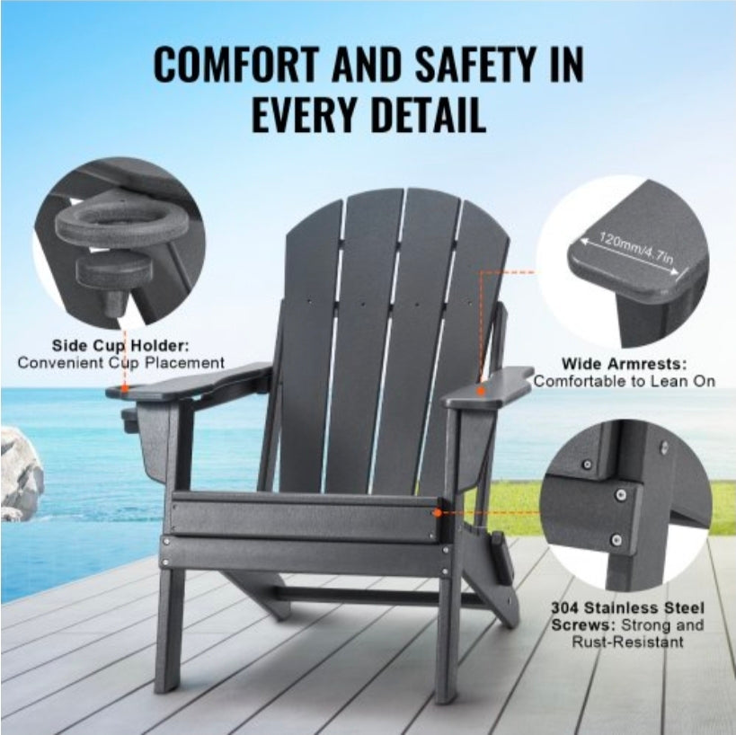 Adirondack Chair Plastic, Set of 2 All-Weather Portable Folding Fire Pit Chair, Outdoor Adirondack Patio Chair with Cup Holder, with Relaxing Arm Rest Ergonomic, for Garden, Backyard