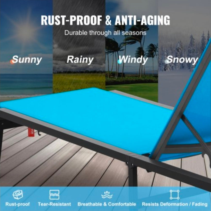 Chaise Lounge Chairs Outdoor, Aluminum Patio Lounge Chairs with Adjustable 5-Position, Folding Pool Lounge Chairs Recliner and Full Flat Tanning Chairs for Patio, Beach, Pool,2 pcs